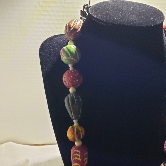 Beautiful Chunky, big and fun handmade BOHO Ceramic Clay Necklace - Picture 3 of 5